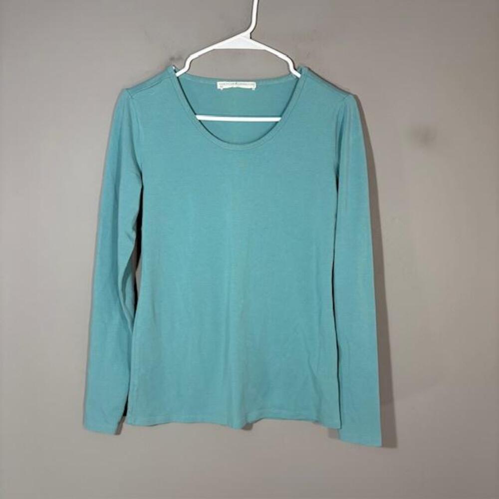 Peruvian Connection T-Shirt Womens Medium Blue Scoop Long Sleeve Pima Cotton Top